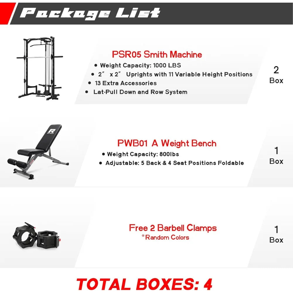 Smith Machine Power Rack with Lat Pulldown, Landmine, and Barbell Storage