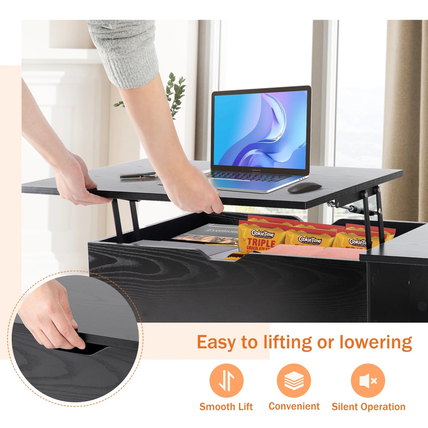 Modern Lift-Top Coffee Table with Adjustable Height & Hidden Storage
