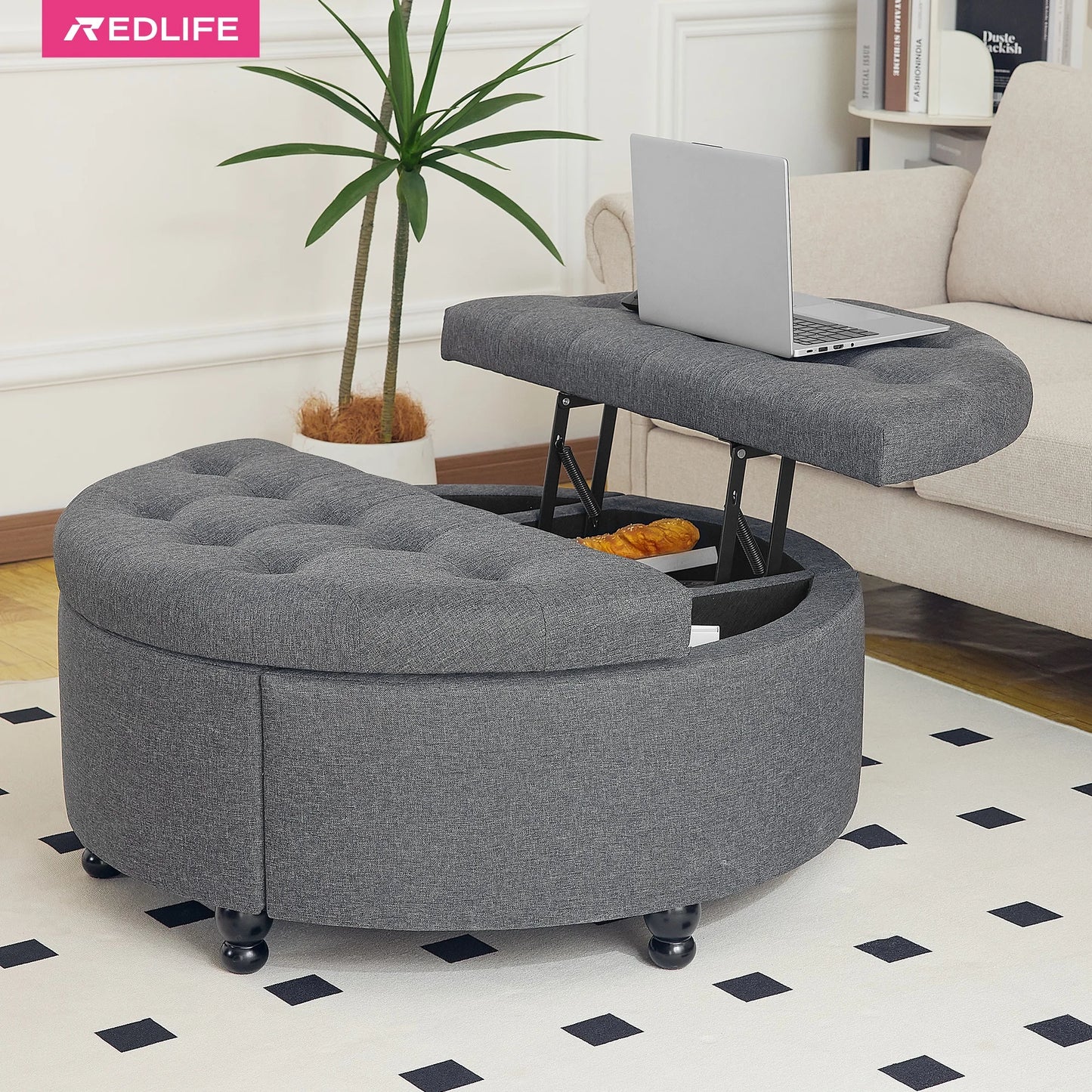 Round Storage Ottoman Coffee Table with Lift Top