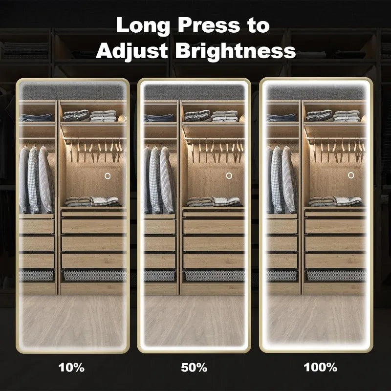 Full-Length LED Mirror with Dimmable Lighting & Wall-Mount Option
