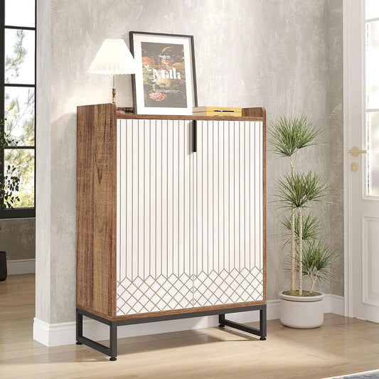 5 Tier Wood Shoe Cabinet with Doors for Entryway Storage