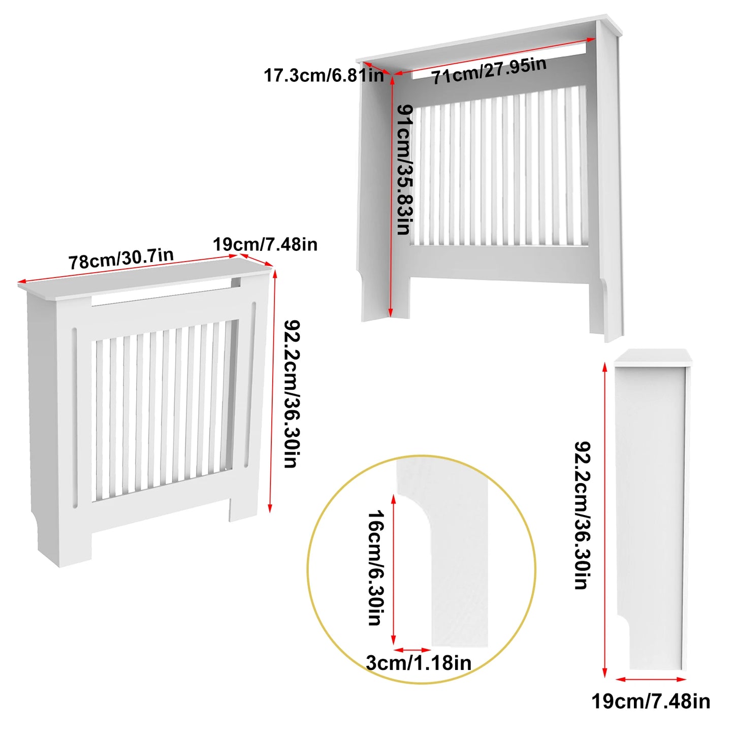 White MDF Radiator Cover Cabinet in Multiple Sizes