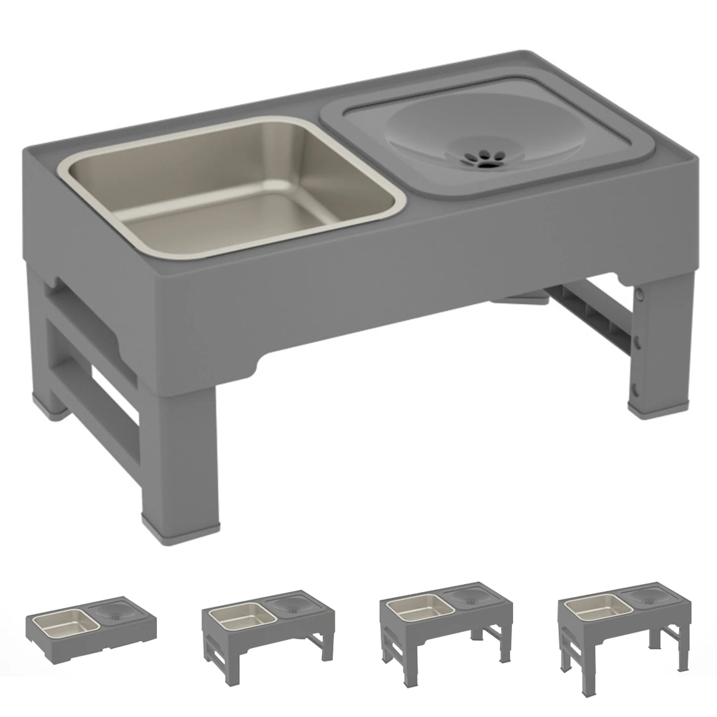 Adjustable Elevated Pet Feeder with Slow Feed and Water Bowls