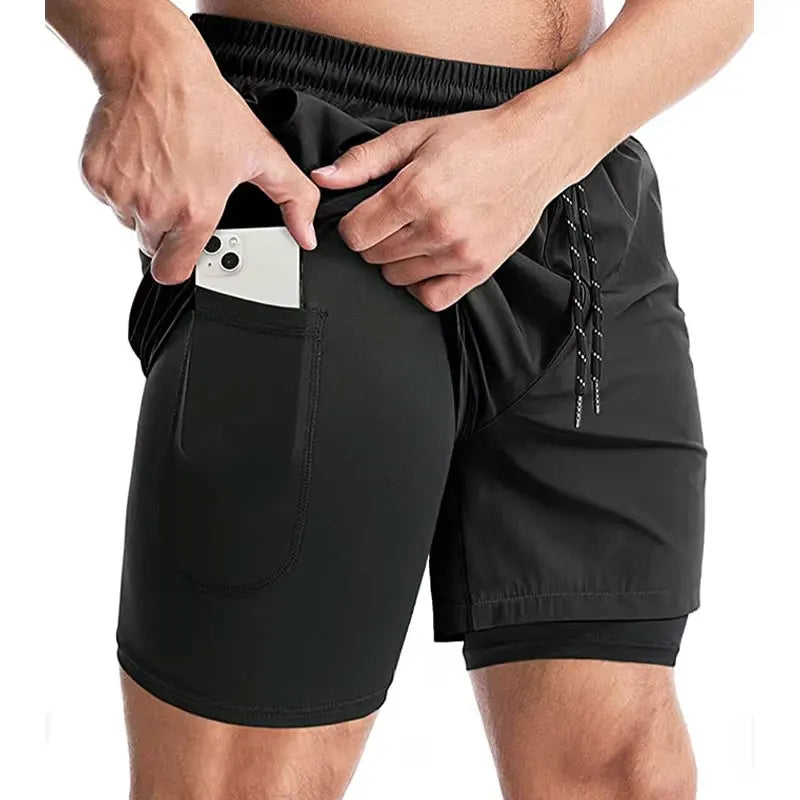 Mens Quick Dry 2 in 1 Workout Shorts with Pockets