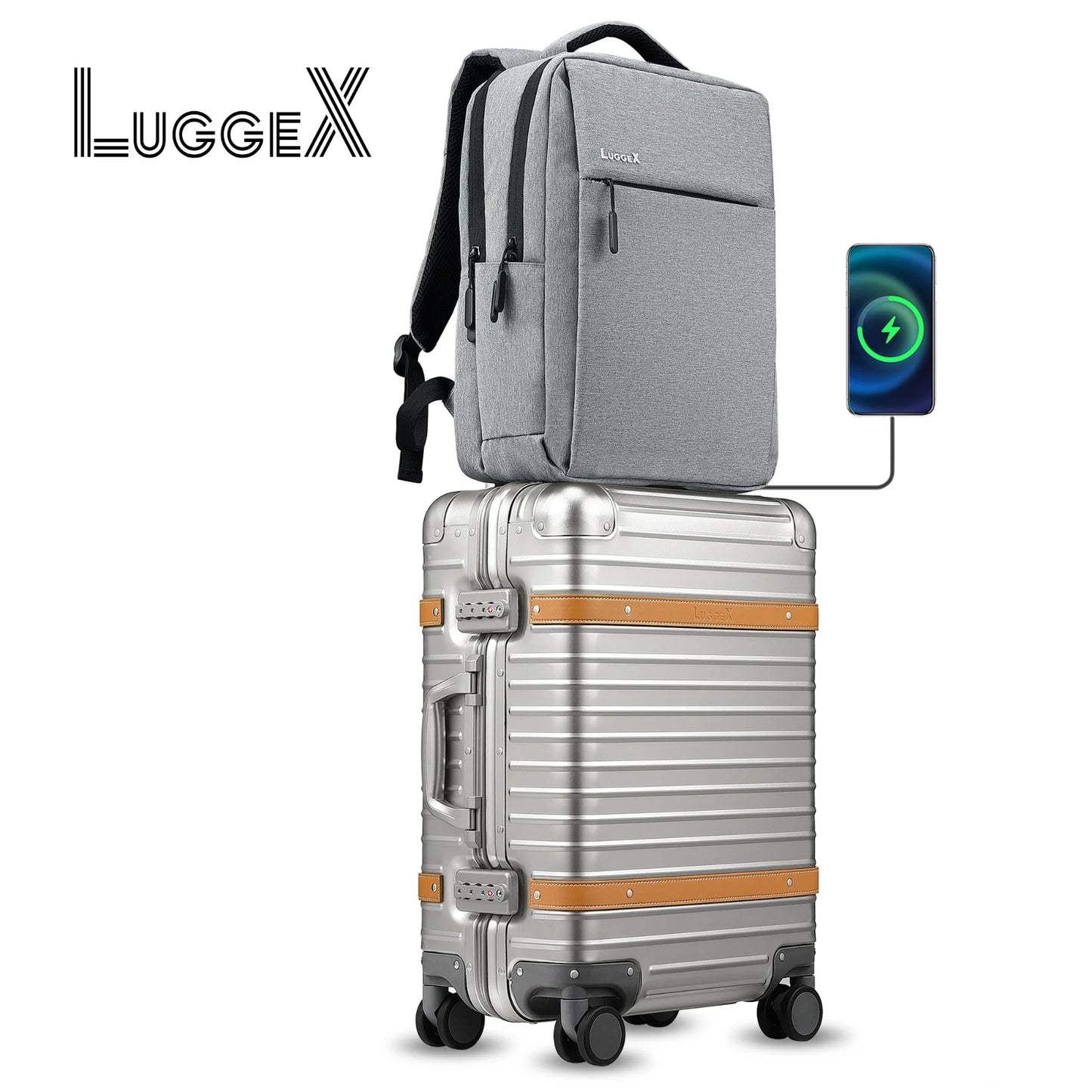 Aluminum Carry On Luggage with USB Port Wheels