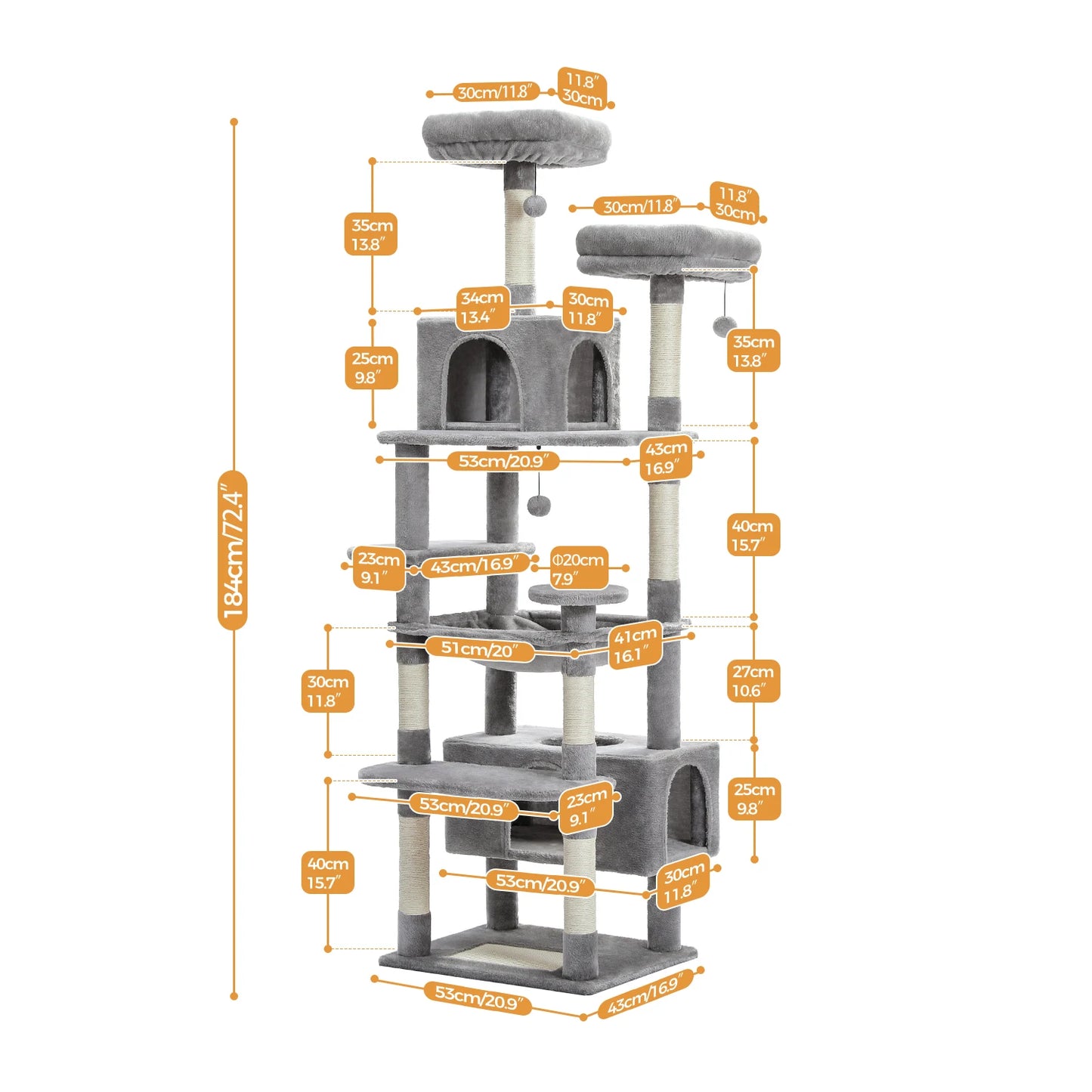 184cm Multi-Level Cat Tree with Hammock Perches & Condos