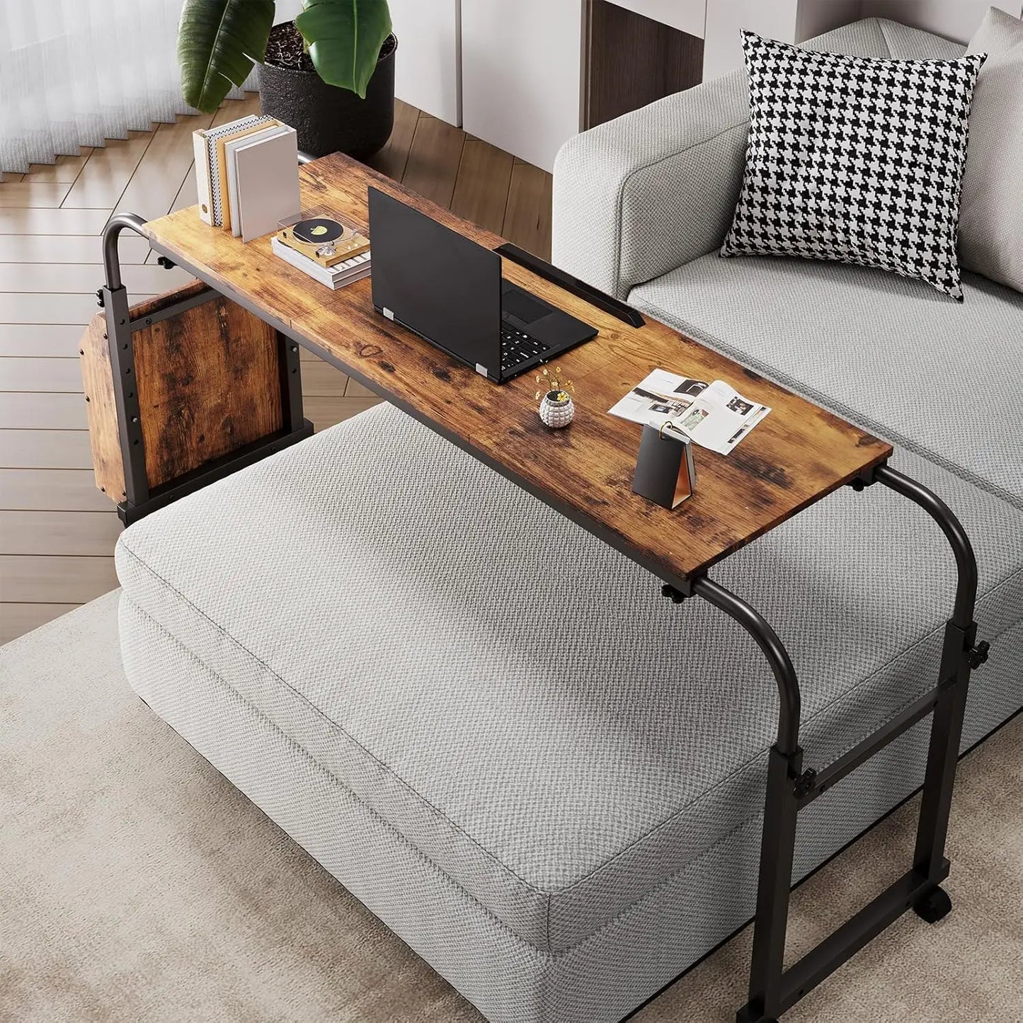 Adjustable Overbed Rolling Desk with Wheels Tilt Stand and Storage 60.6 to 84.2 Inch Mobile Laptop Table