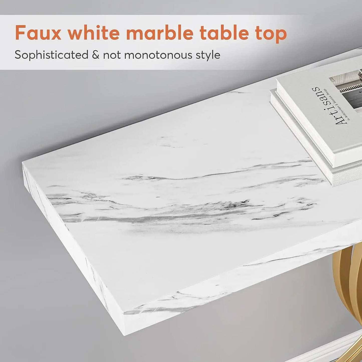 Tribesigns 39 Inch Modern Faux Marble Console Table with Gold Geometric Metal Legs for Entryway or Sofa