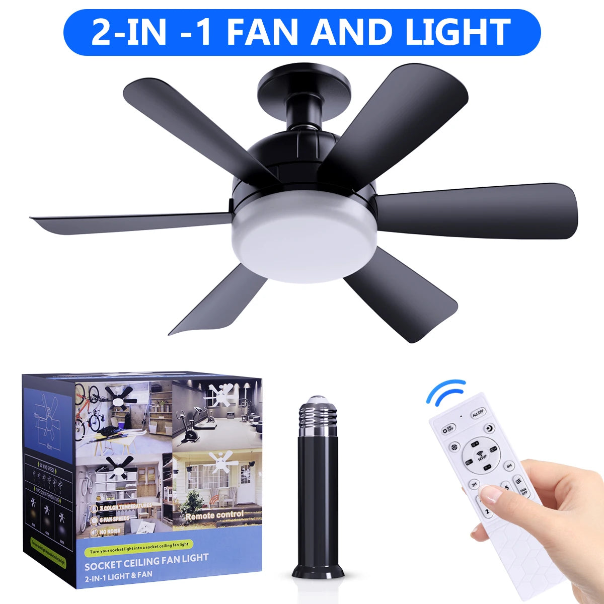 Dimmable LED Ceiling Fan Light with Remote E26 Base 3 Color Modes and 6 Speeds for Home and Living Room