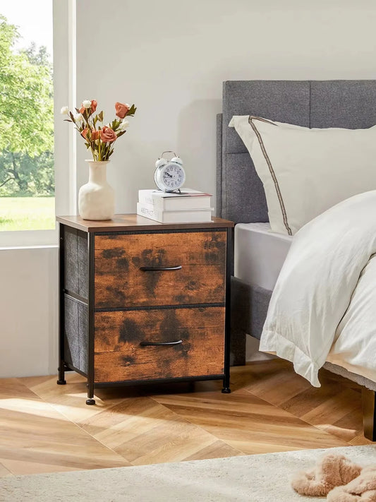 Modern Nightstand with Fabric Storage Drawers