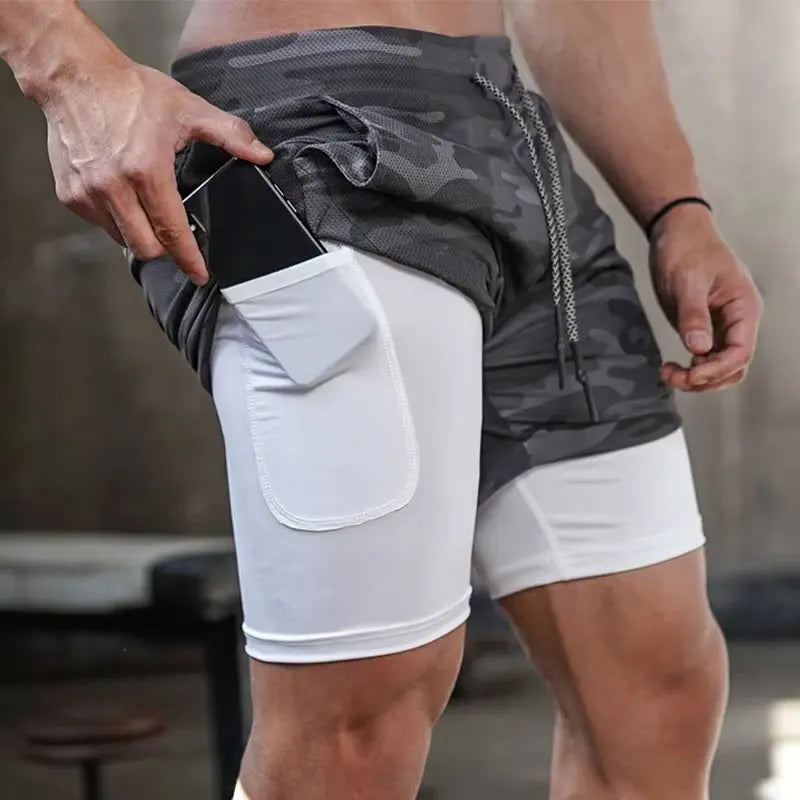 Mens Quick Dry 2 in 1 Workout Shorts with Pockets