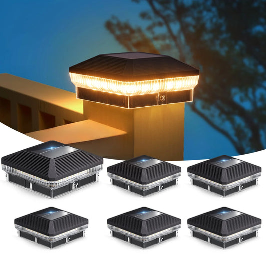 Solar Fence Post Lights 6 Piece Set with 3 Modes