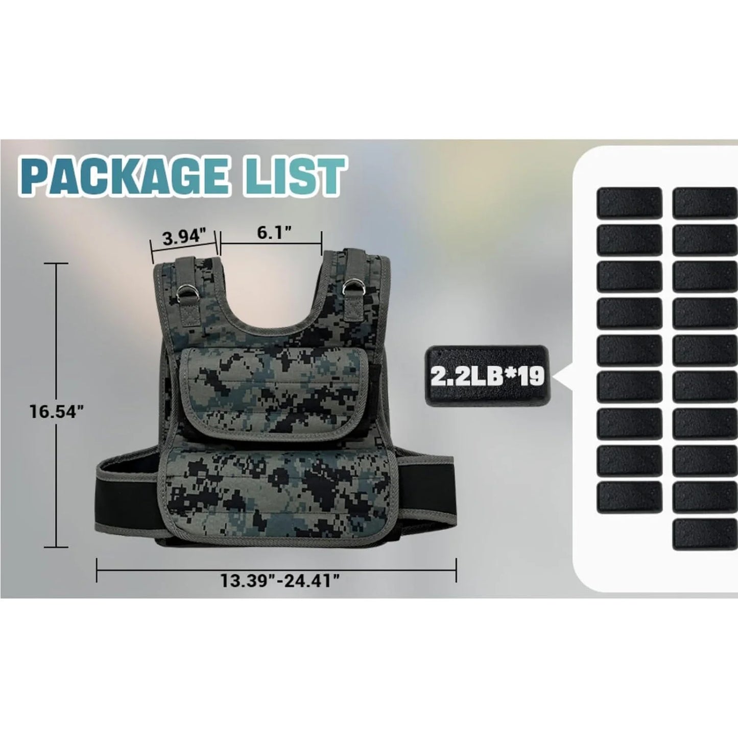 Adjustable 44LB Weighted Vest with Iron Weights for Training and Running
