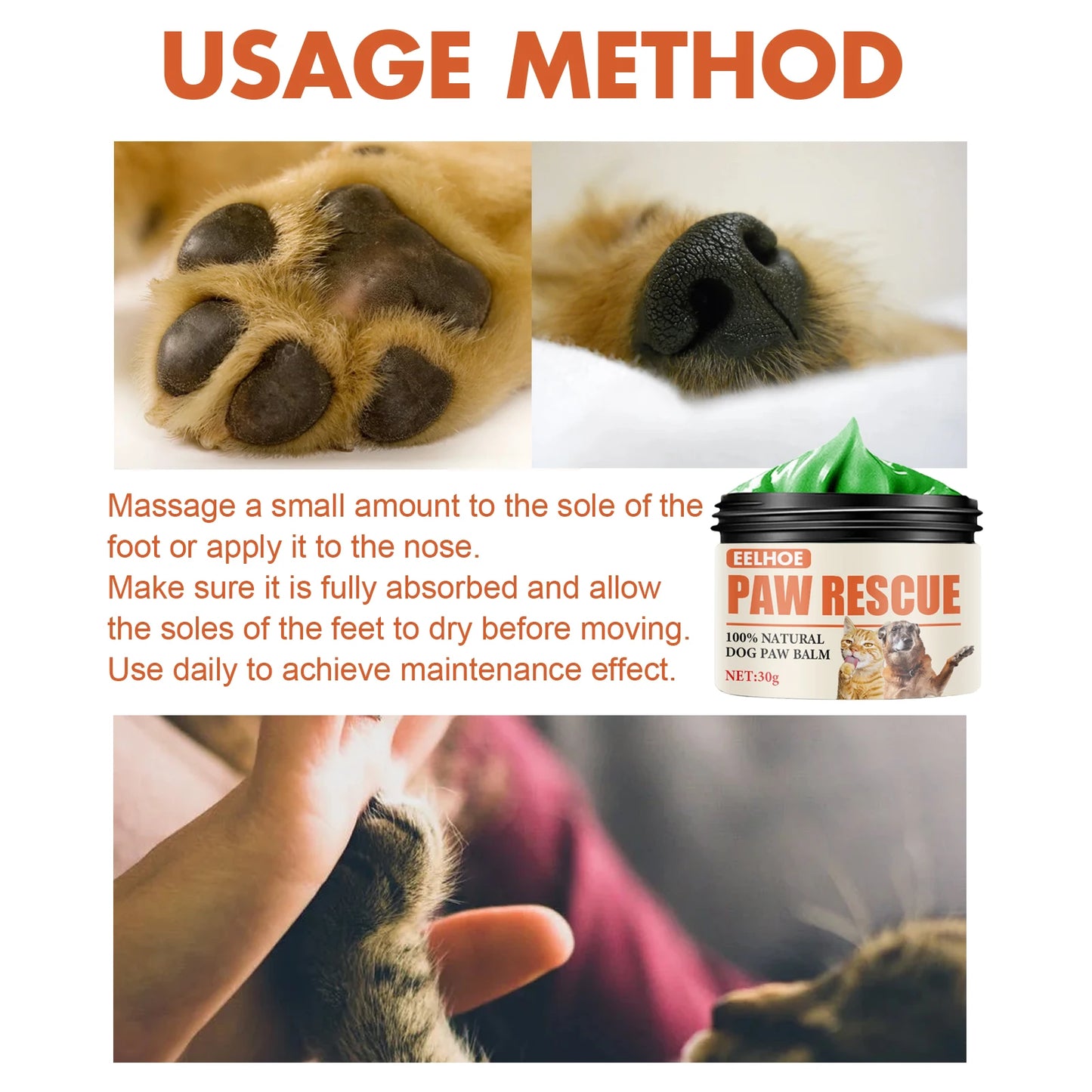**Pet Paw Balm 30g for Dogs and Cats Moisturizing and Protective Cream for Dry or Cracked Paws**