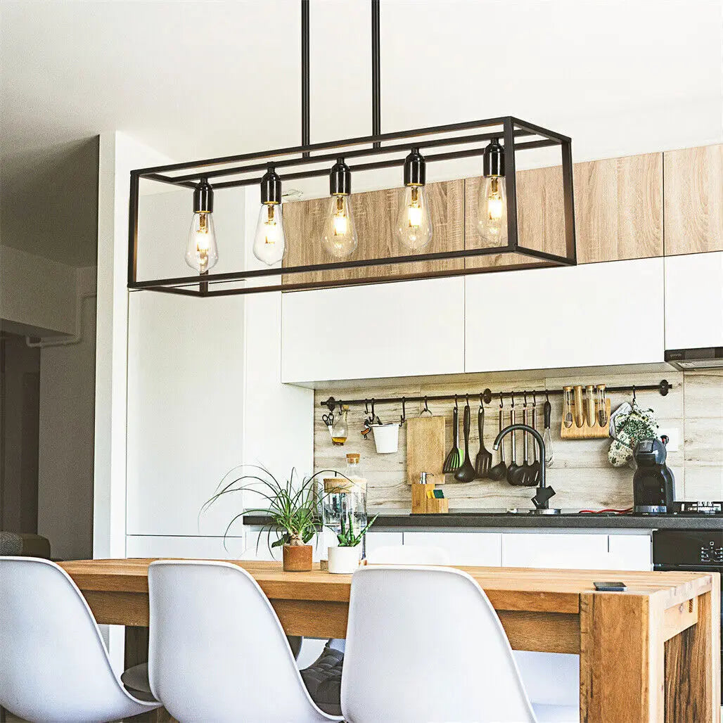 5 Light Black Pendant Chandelier for Kitchen Island Living Room and Hallway