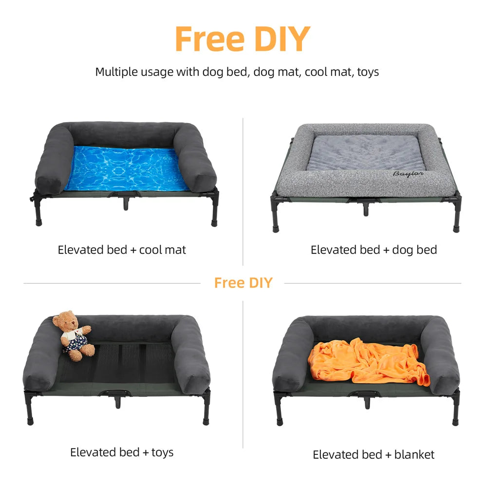 Elevated Dog Bed with Cooling Mesh and Plush Mat