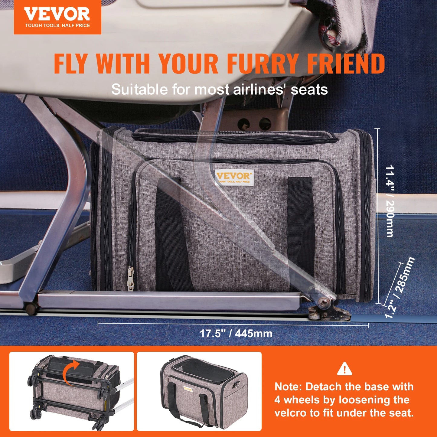 VEVOR Rolling Pet Carrier Backpack with Wheels Telescopic Handle and Shoulder Strap for Travel