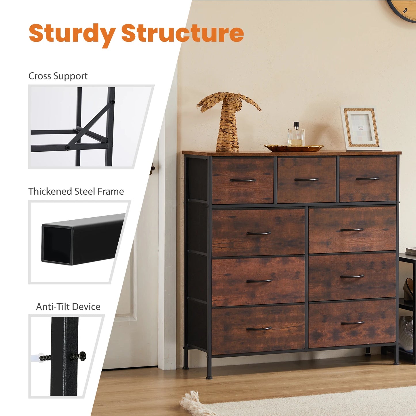 Modern 9-Drawer Fabric Dresser and Wardrobe Organizer