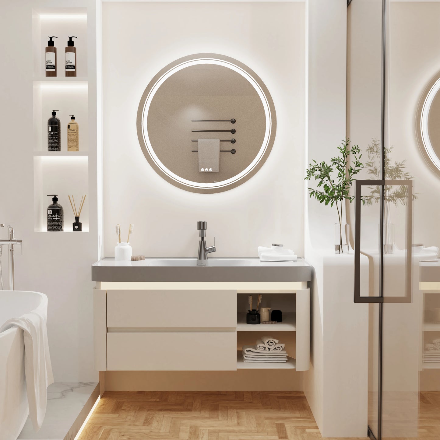 Round LED Vanity Mirror with Touch Sensor and Anti Fog