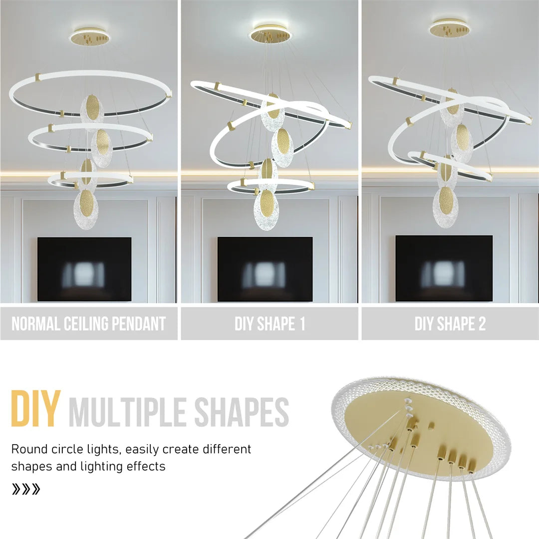 LUVODI 3 Layer LED Chandelier with Acrylic Water Drop Design and 3 Color Lighting Modes