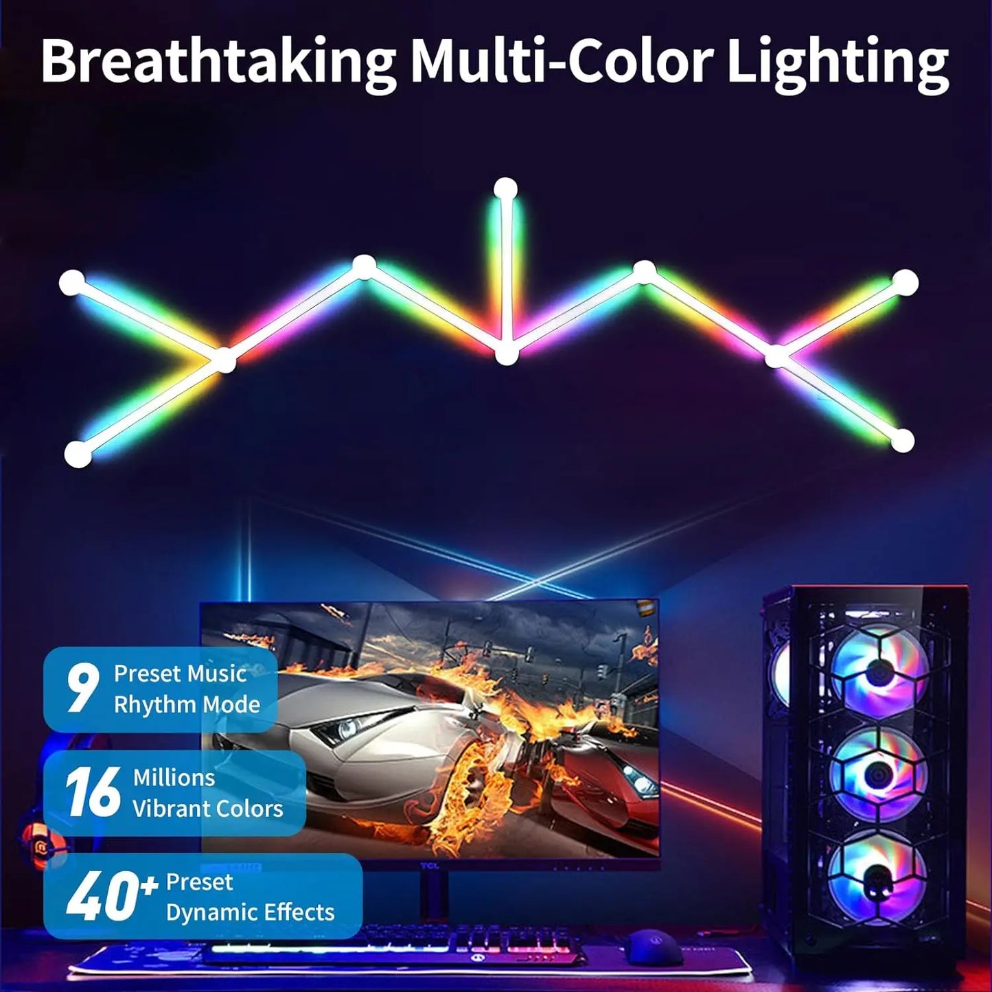 Mexllex RGB Smart LED Wall Light Bars with Music Sync and App Control