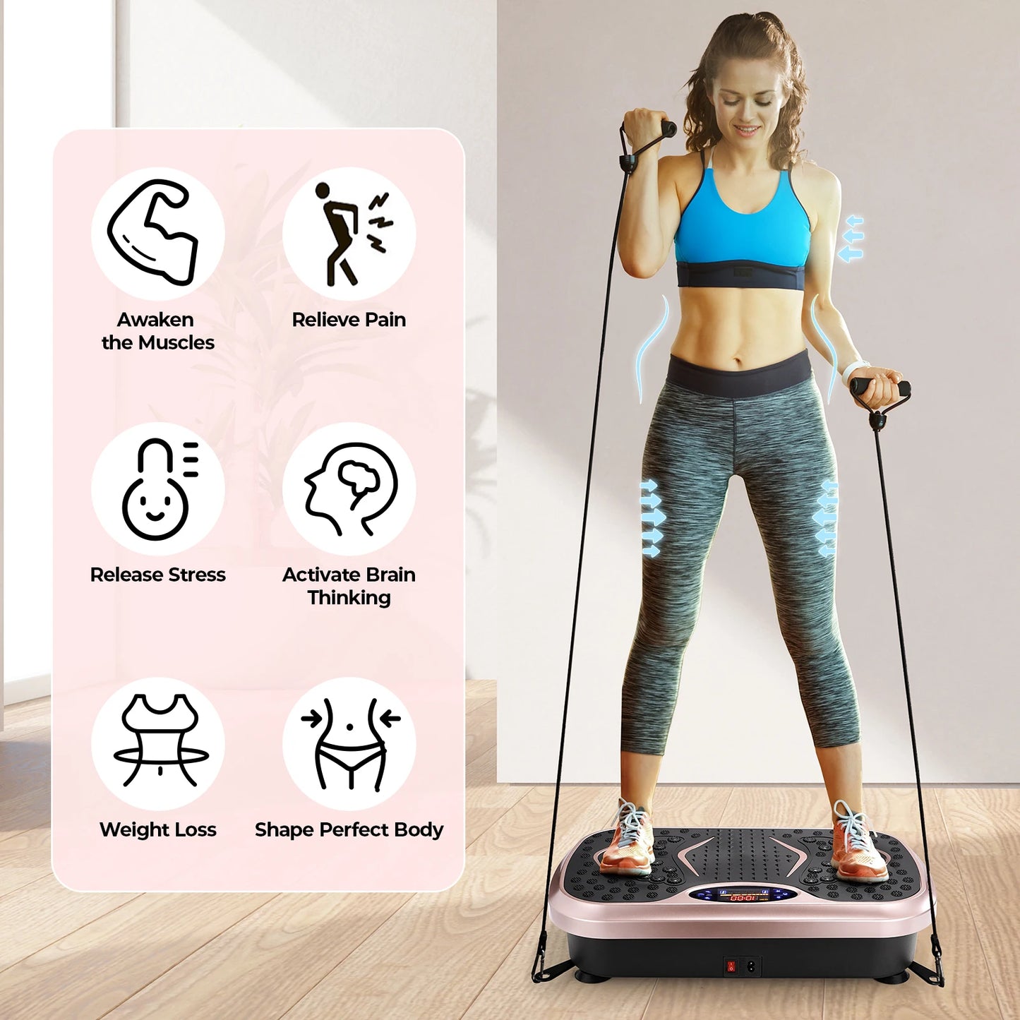 Vibration Plate Exercise Machine Whole Body Fitness Platform with Resistance Bands