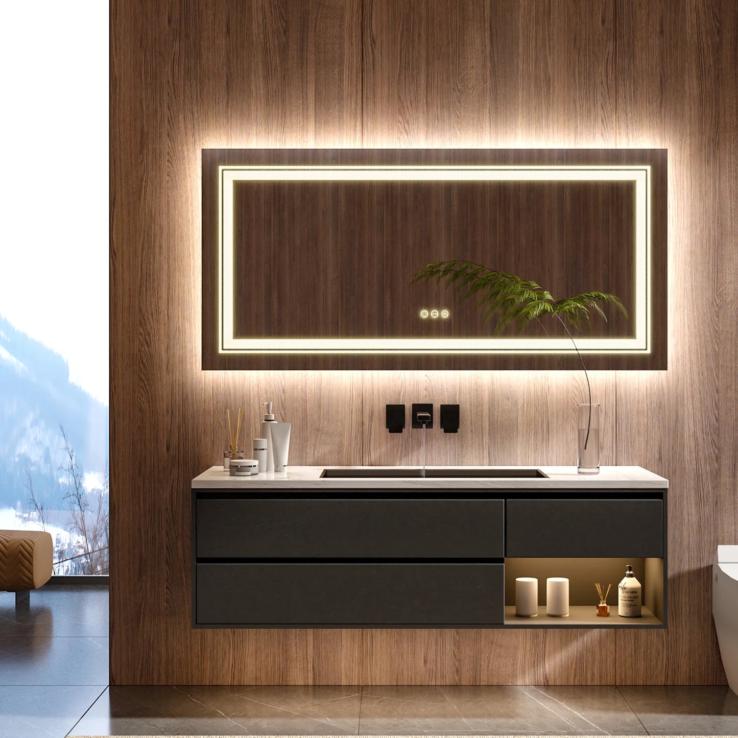 LED Wall Mirror with Backlit and Dimmable Lighting