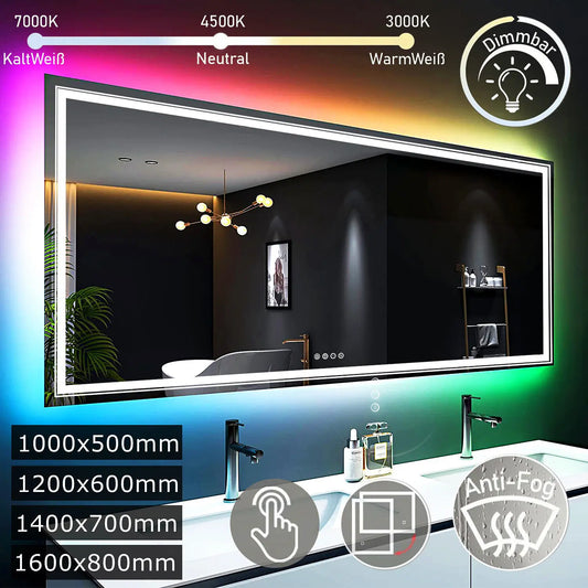 LUVODI Oversized RGB LED Bathroom Mirror with Touch Control & Anti-Fog