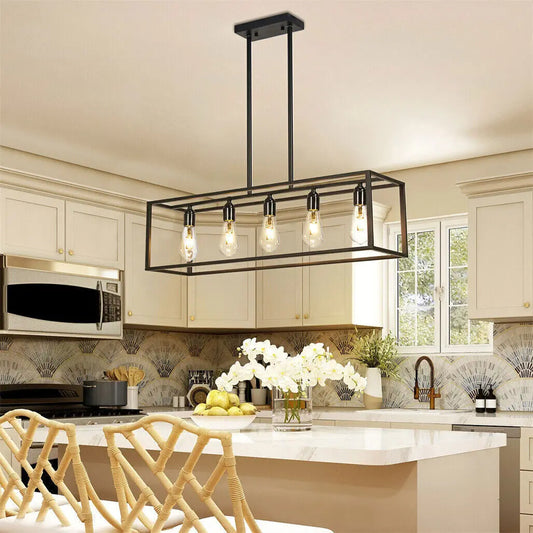 5 Light Black Pendant Chandelier for Kitchen Island Living Room and Hallway