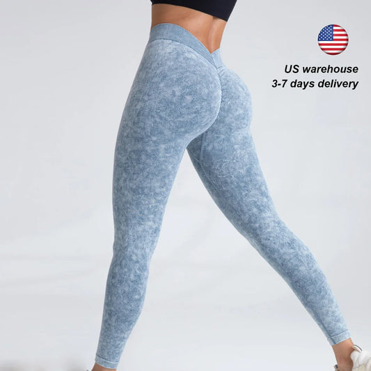 Womens V Back Seamless Push Up Workout Leggings