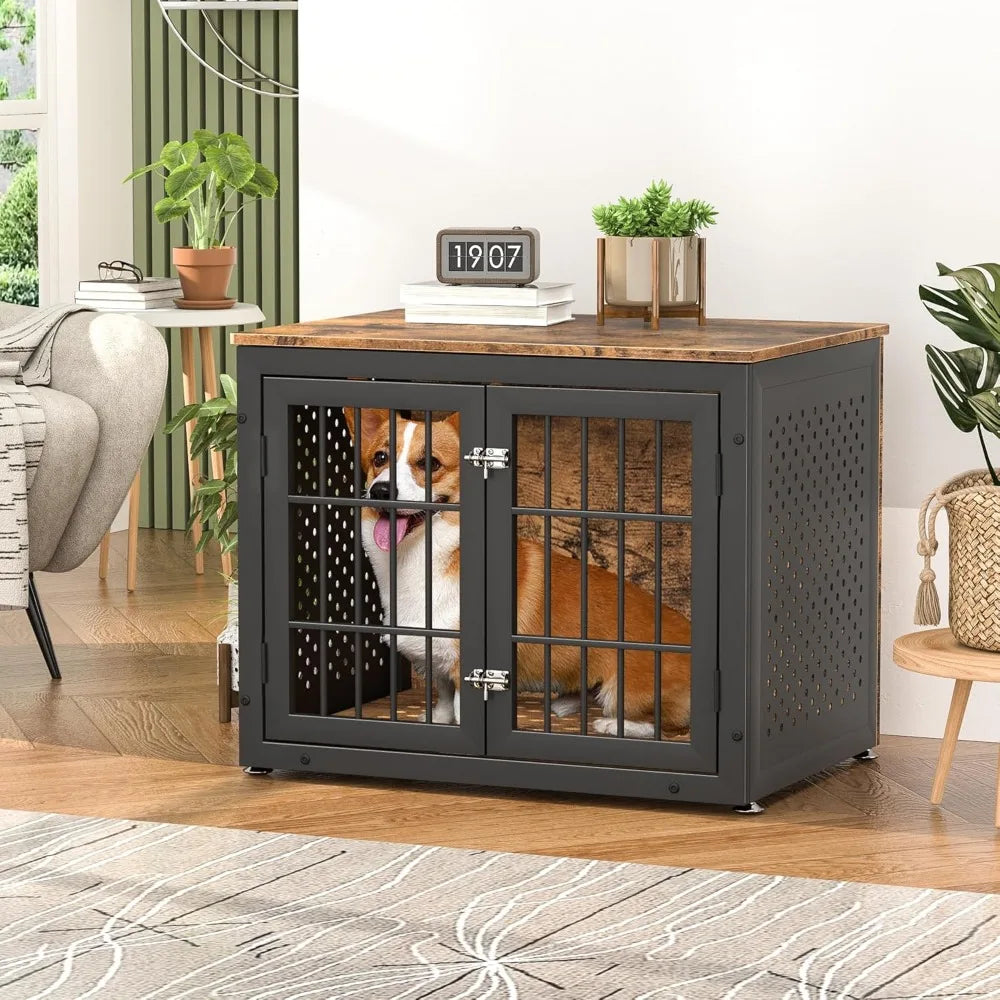 Steel Frame Dog Crate with End Table Design