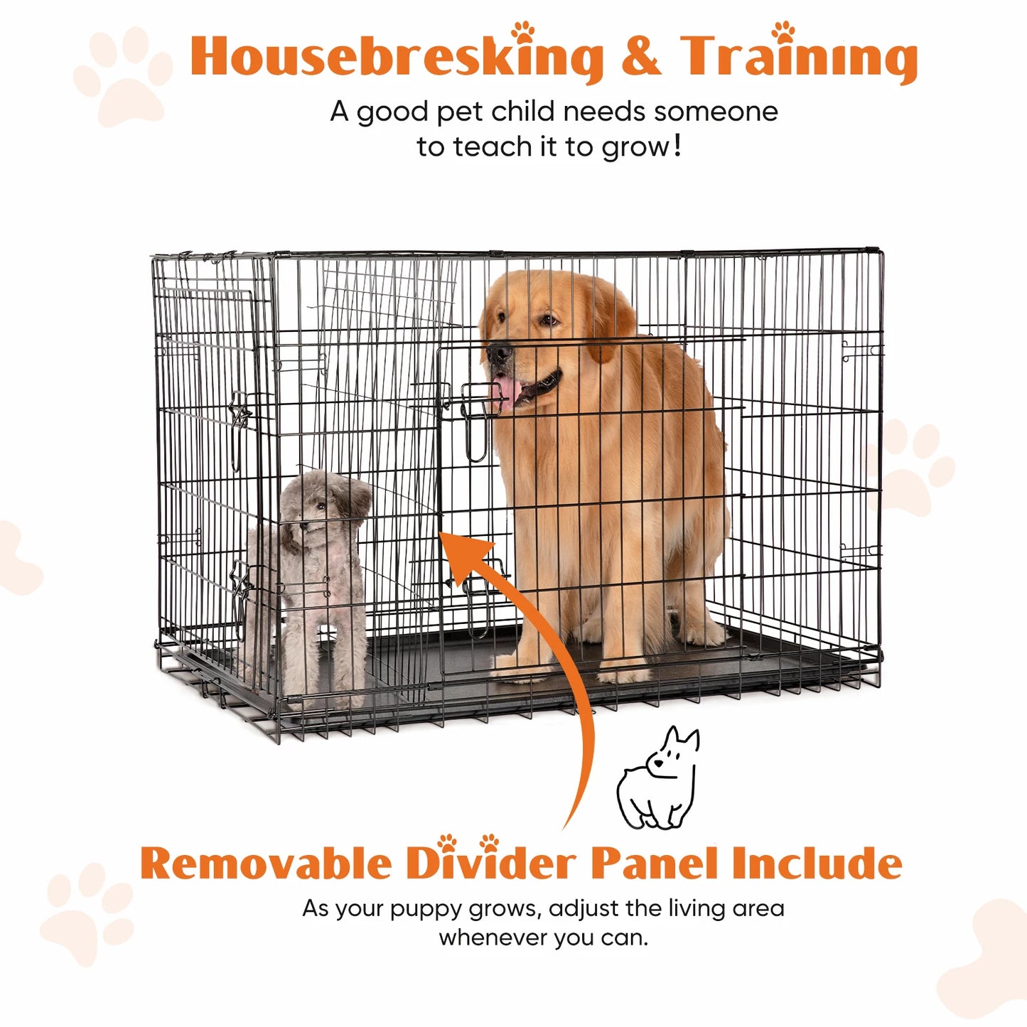 Foldable Metal Dog Crate with Double Doors & Leak-Proof Tray