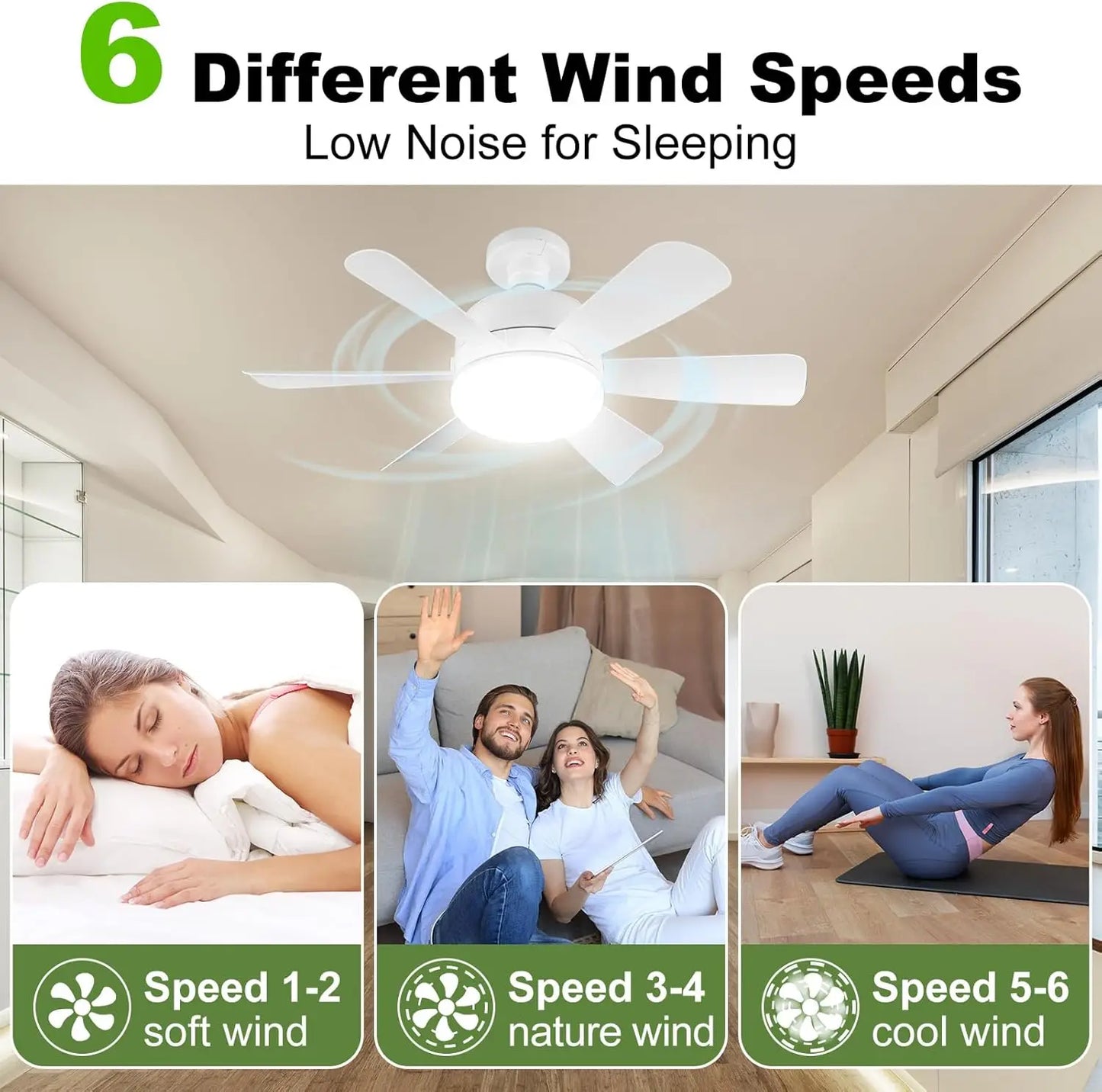 Dimmable LED Ceiling Fan Light with Remote E26 Base 3 Color Modes and 6 Speeds for Home and Living Room