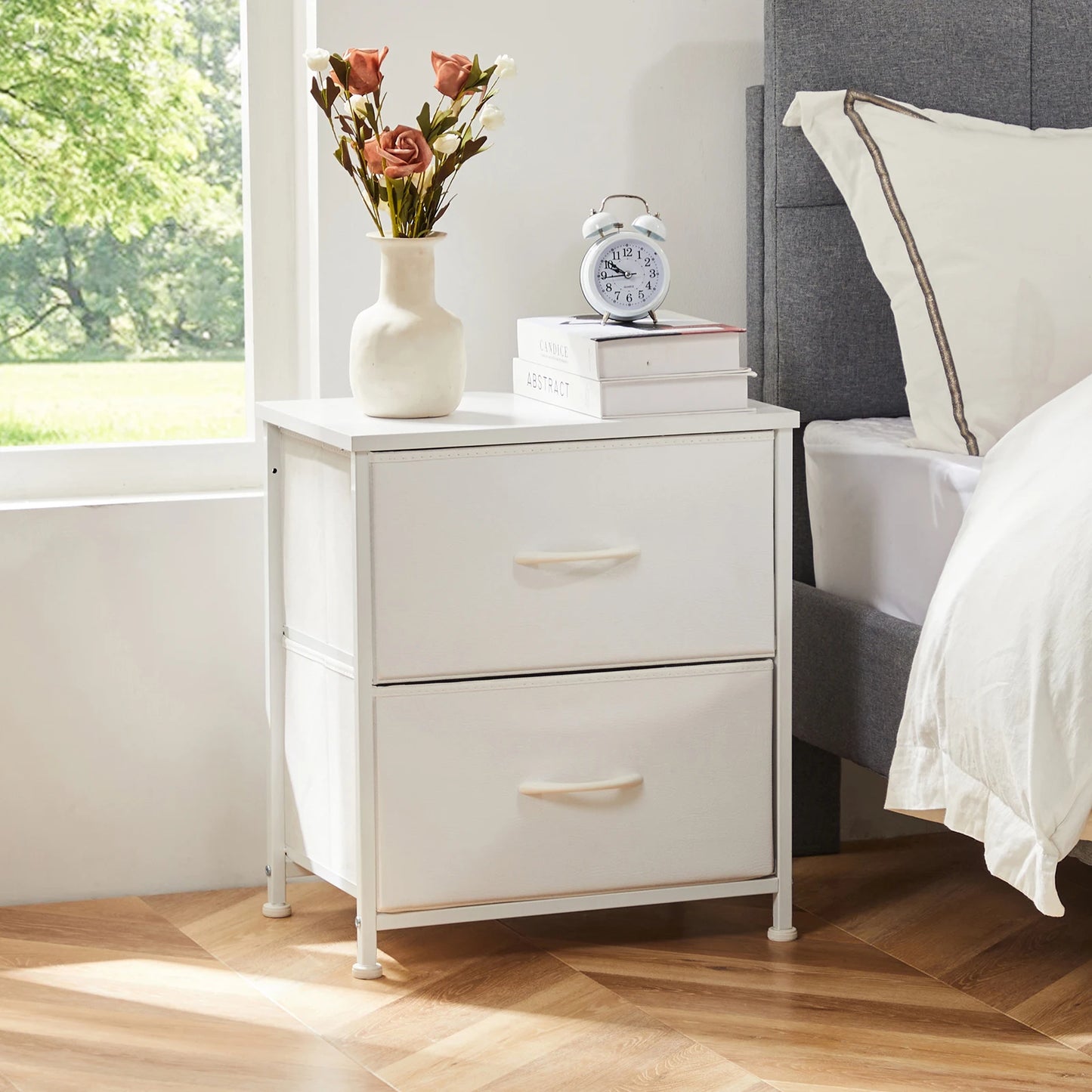 Modern Nightstand with Fabric Storage Drawers