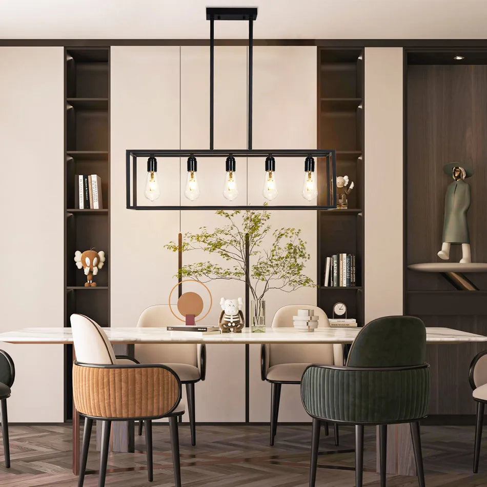 5 Light Black Pendant Chandelier for Kitchen Island Living Room and Hallway