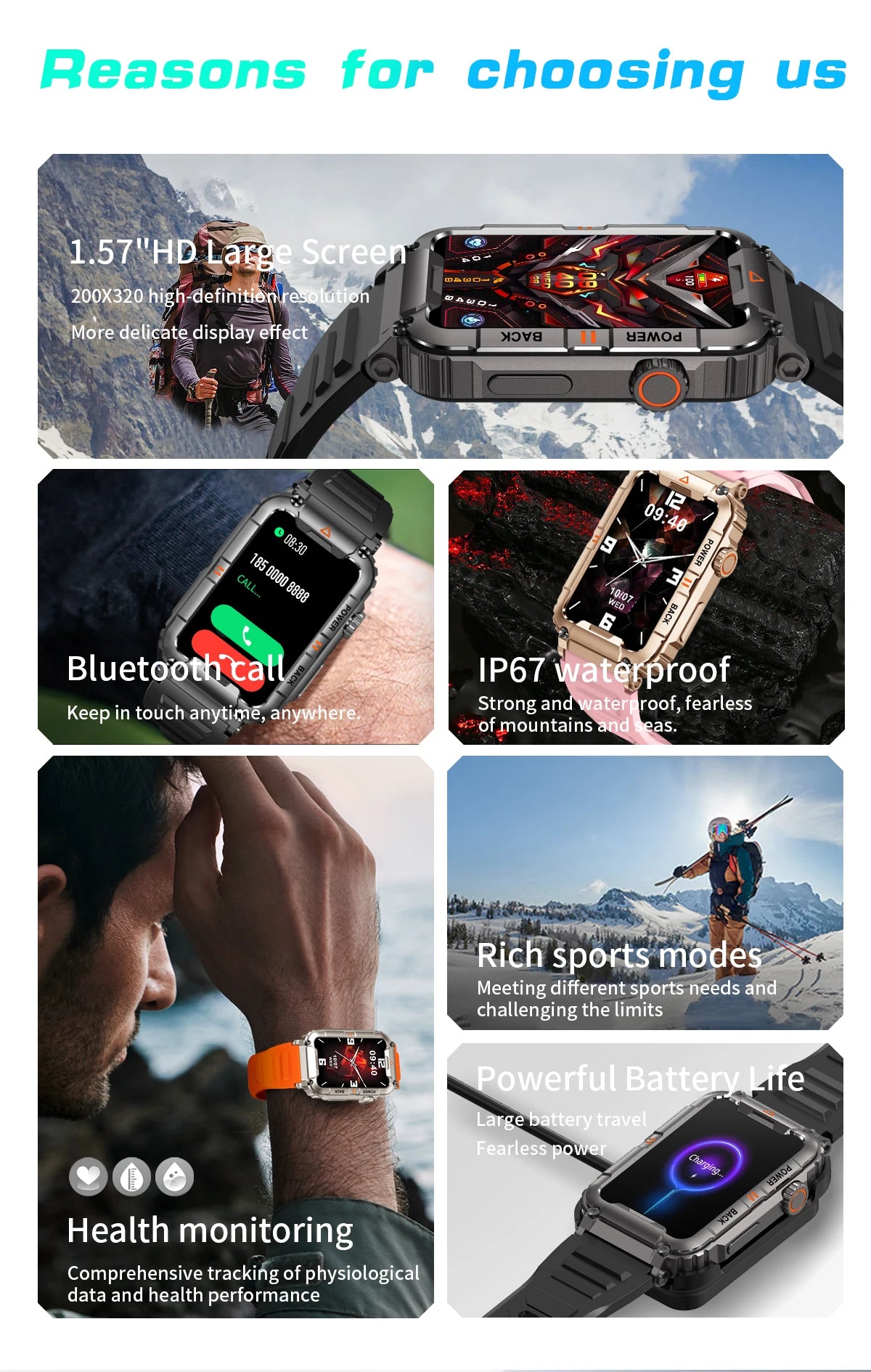 Military Smart Watch Bluetooth Call Health Fitness Tracker