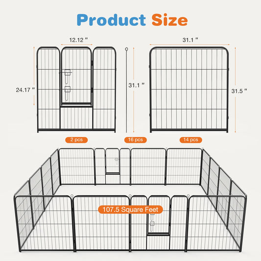 **JHK 16 Panel Metal Dog Playpen with Door Indoor Outdoor Pet Fence Exercise Pen for Yard and Camping**