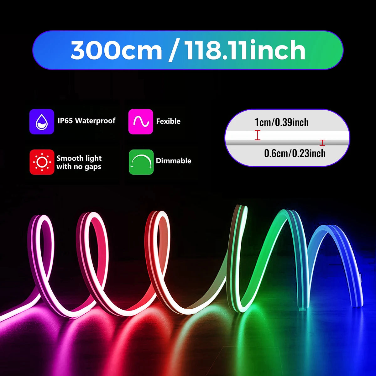 Smart RGB Neon LED Strip Lights – Waterproof, Music Sync, App & Remote Control