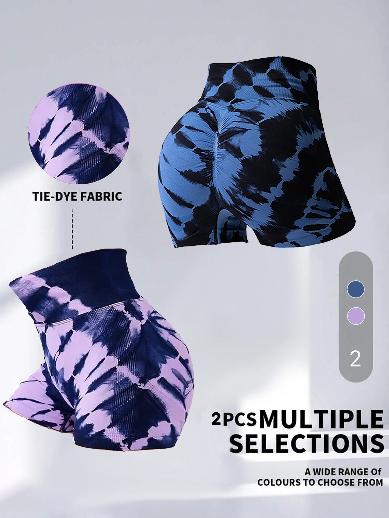2 Pack Tie Dye V Back Scrunch Butt Biker Shorts for Women