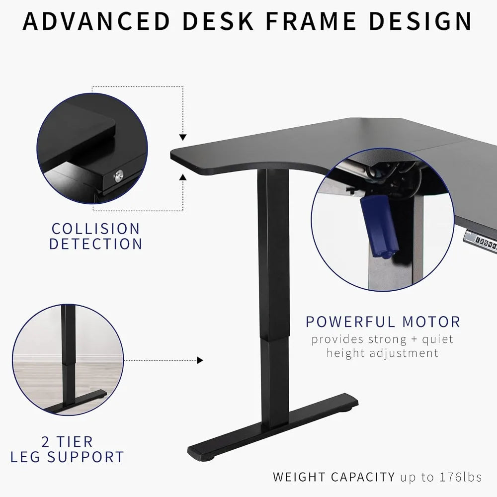 L Shaped Electric Standing Desk 58 x 35 Inch with Memory Height Adjustment and Reversible Black Top