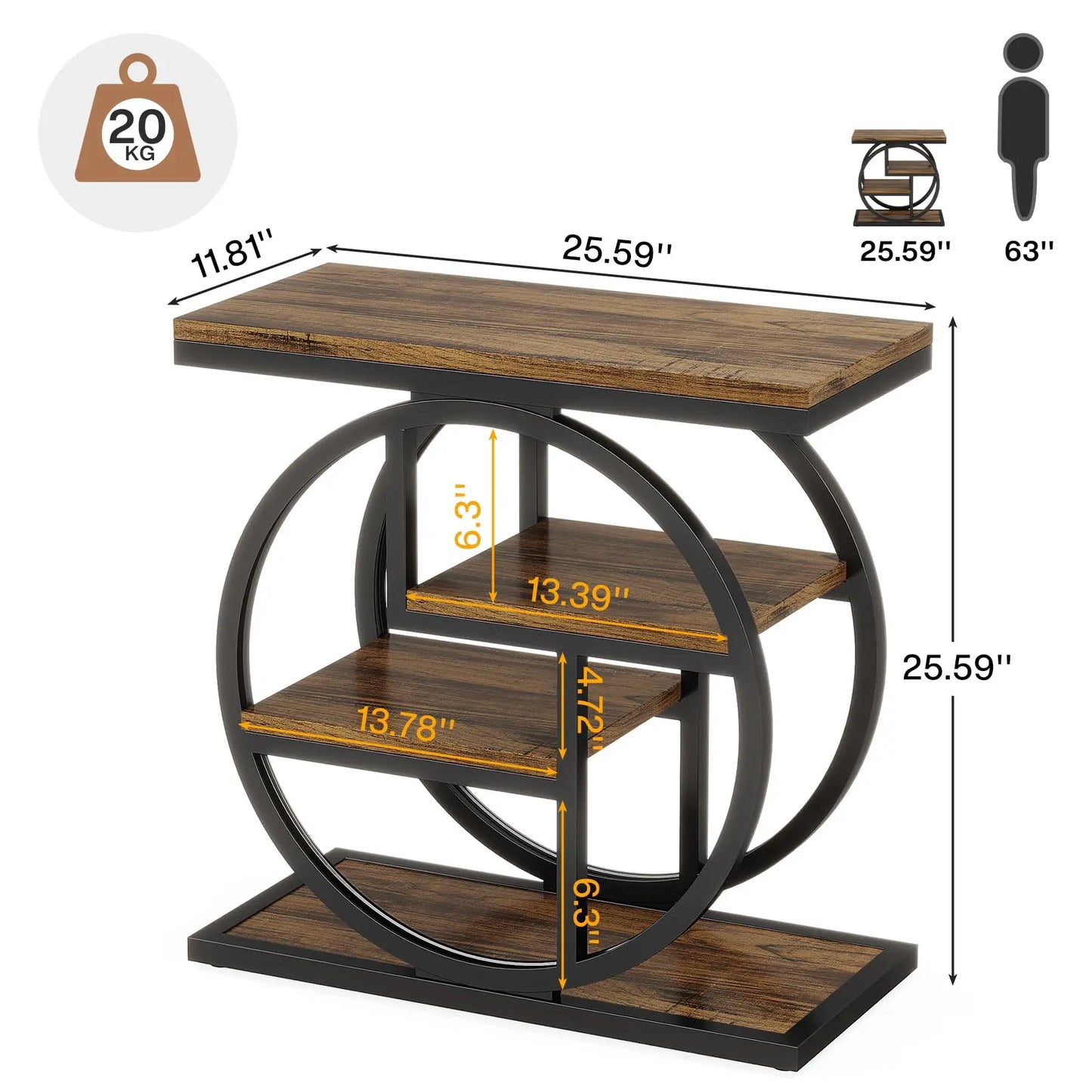 Rustic 4-Tier End Table with Storage Shelves for Living Room & Bedroom