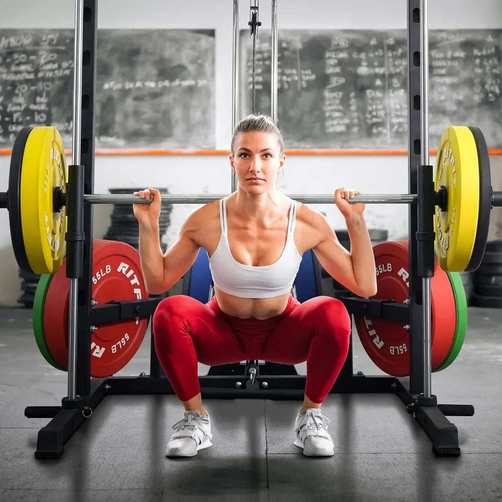 Smith Machine Power Rack with Lat Pulldown, Landmine, and Barbell Storage