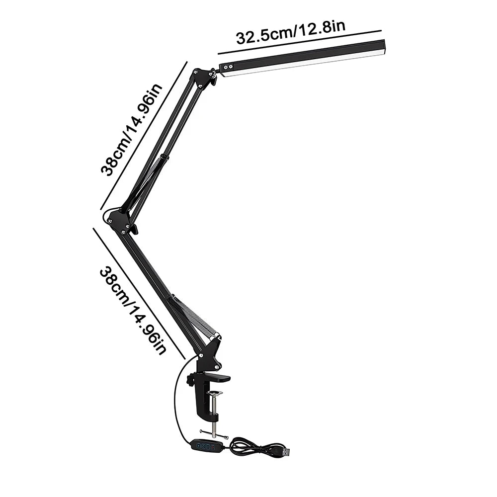 10W LED Clamp Desk Lamp with Swing Arm Dimmable Light and 3 Color Modes