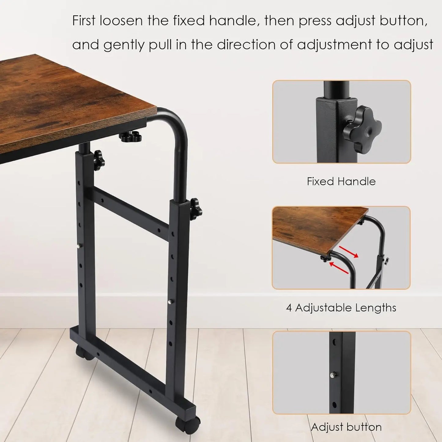 Adjustable Overbed Rolling Desk with Wheels Tilt Stand and Storage 60.6 to 84.2 Inch Mobile Laptop Table