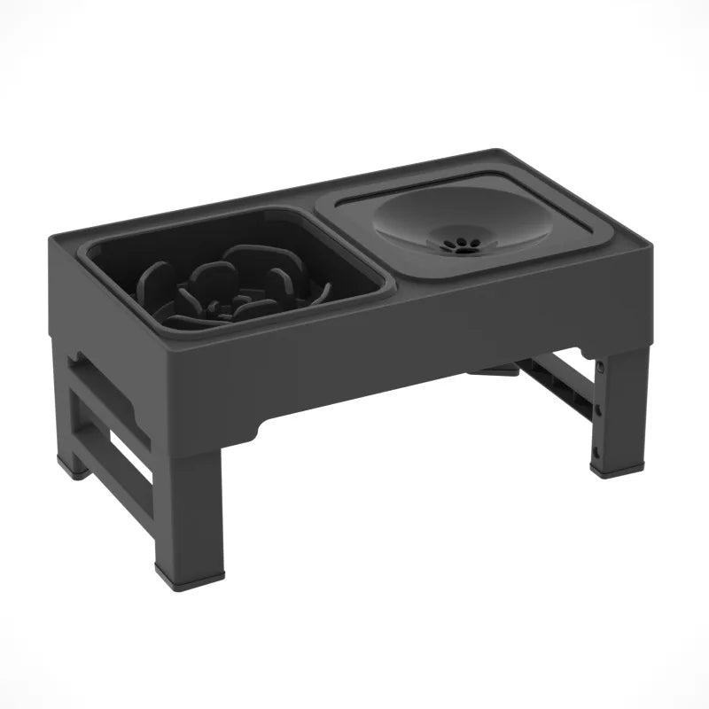 Adjustable Elevated Pet Feeder with Slow Feed and Water Bowls