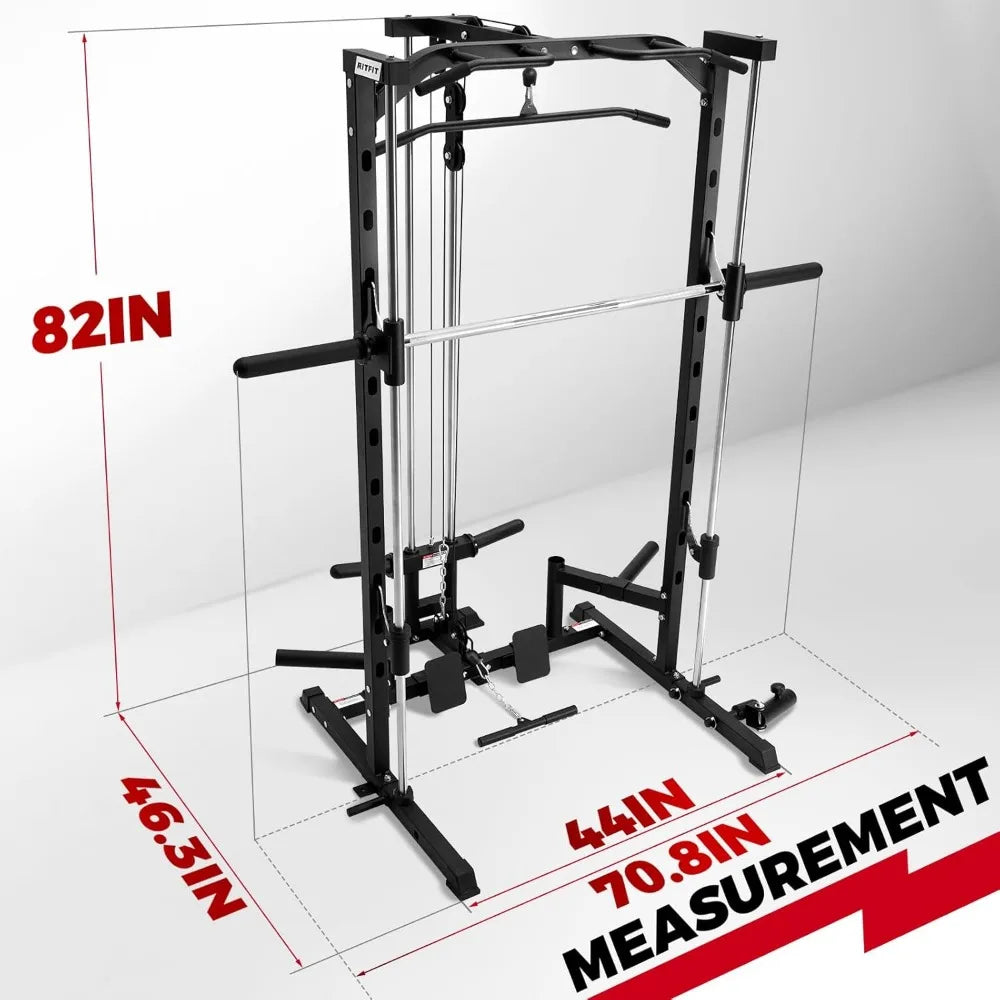Smith Machine Power Rack with Lat Pulldown, Landmine, and Barbell Storage