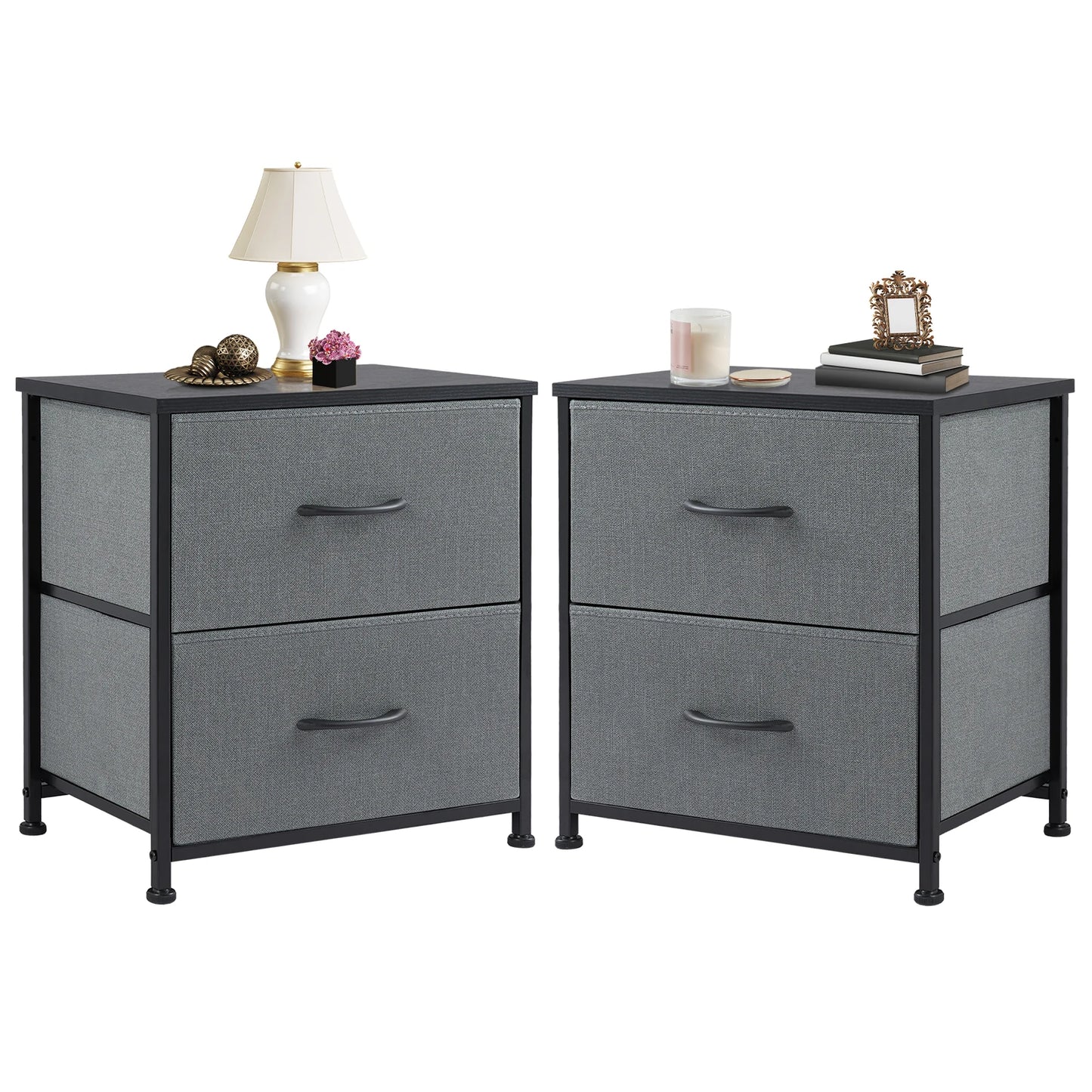 Modern Nightstand with Fabric Storage Drawers