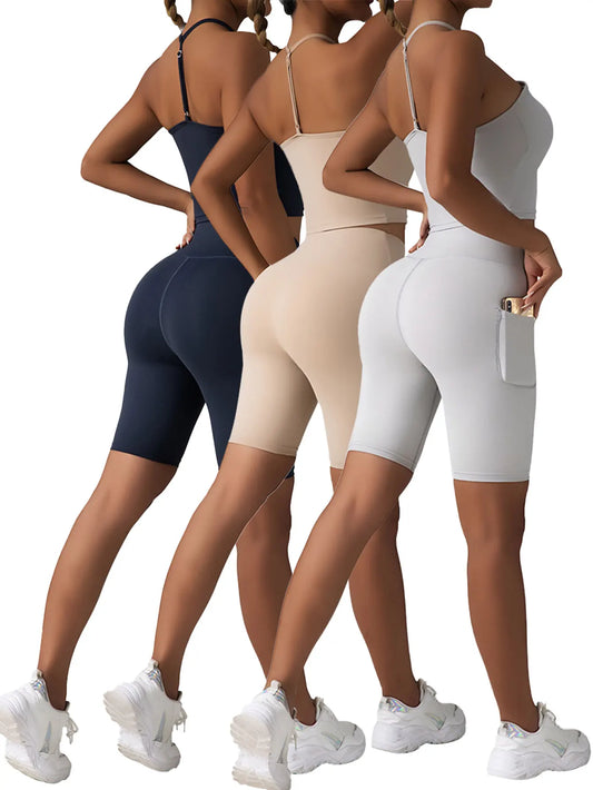 3 Pack High Waist Yoga and Workout Shorts for Women with Tummy Control and Pockets