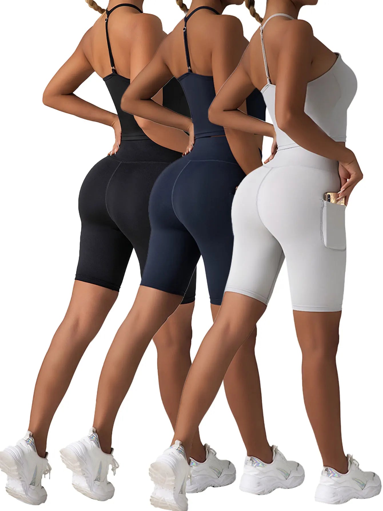3 Pack High Waist Yoga and Workout Shorts for Women with Tummy Control and Pockets