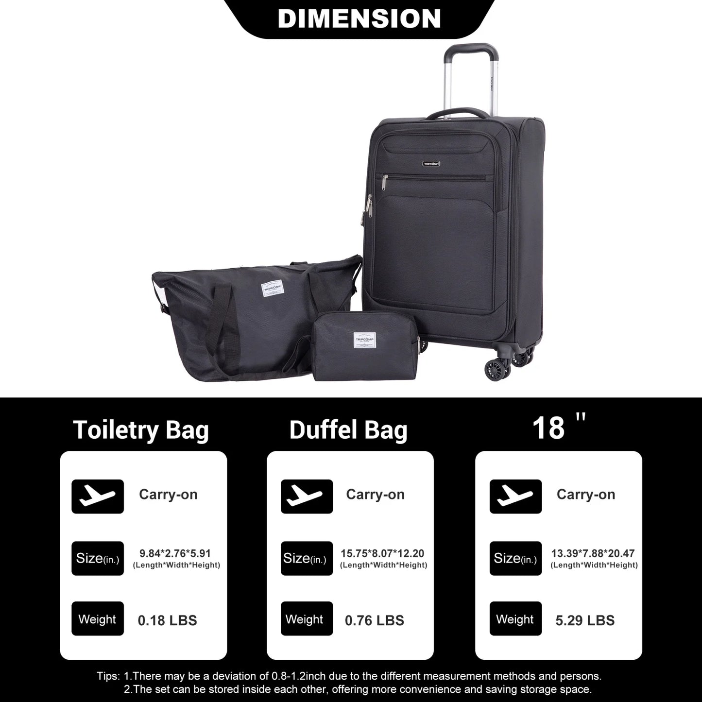 Lightweight Softside Luggage Set with Spinner Wheels